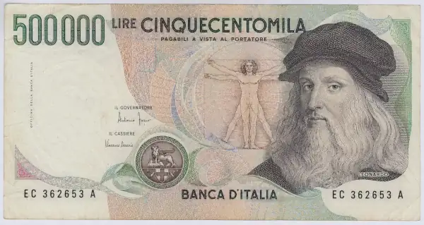 Lira Italiana 50.000 liras antiga – Leonardo da Vinci